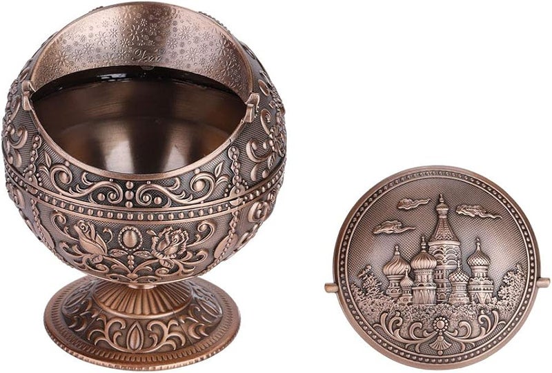 منفضة سجائر نحاسية عتيقة معدنية بنقش مطبوع، زخرفة أنيقة للمنزل والفنادق، هدية - Image 5